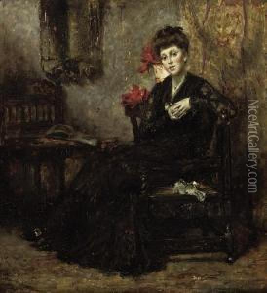 A Diva Wearing A Black Lace Dress Oil Painting - Albert Roelofs