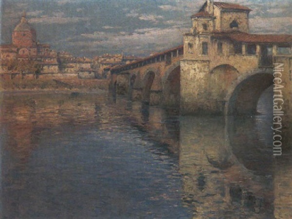 Ponte Coperto Di Pavia Oil Painting - Romeo Borgognoni