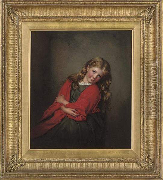 Portrait Of A Young Girl Wearing A Red Shawl Oil Painting - William Gale