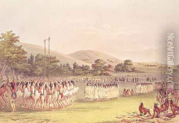 Choctaw Ball-Play Dance, 1834-35 Oil Painting - George Catlin