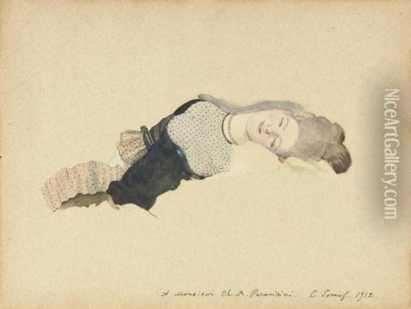 Study Of A Sleeping Lady Oil Painting - Konstantin Andreevic Somov