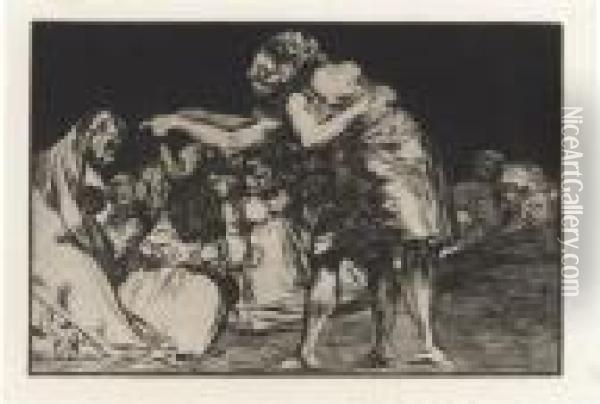 La Que Mal Marida Nunca Le Falta Que Diga, Plate 7 From Los Proverbios Oil Painting - Francisco De Goya y Lucientes