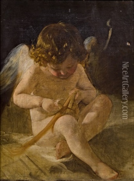 Ludmilla Amerling Als Bogenschnitzender Amor Oil Painting - Friedrich von Amerling