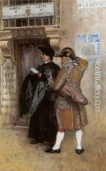 Banco Del' Lotto In Der Via S. Eustachio Oil Painting - Theodor Josef Ethofer