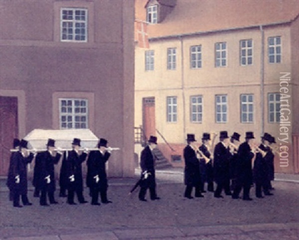 Herrnhutterbegravelse I Christiansfeld Oil Painting - Jeppe Madsen Ohlsen