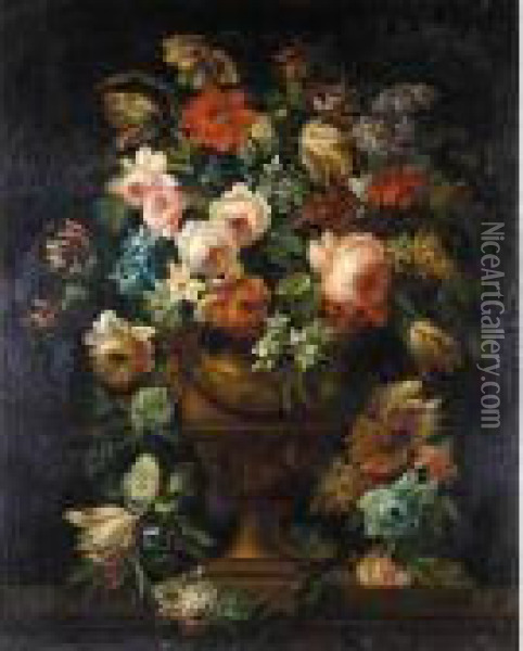 Still Life Of Flowers In An Urn Oil Painting - Jean Baptiste Belin de Fontenay