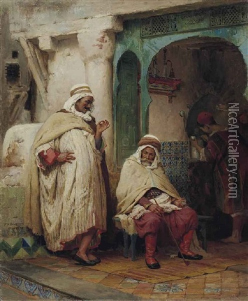 La Conversation, Alger Oil Painting - Frederick Arthur Bridgman