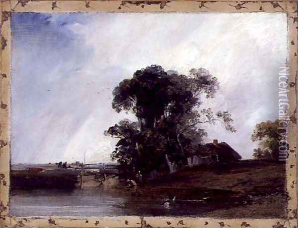Landscape with a Pond, c.1825-26 Oil Painting - Richard Parkes Bonington