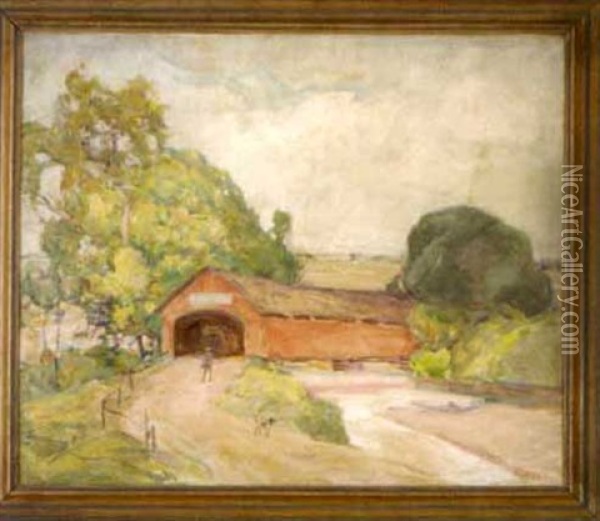 Landscape With Red Covered Bridge Oil Painting - William Forsyth