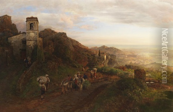 Suditalienische Kustenlandschaft Bei Capri Oil Painting - Oswald Achenbach