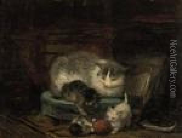 Playing Kittens Oil Painting - Henriette Ronner-Knip