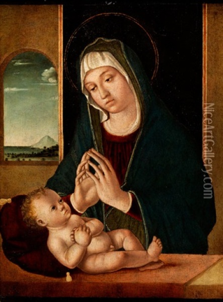 Madonna In Anbetung Des Kindes Oil Painting - Antonio de Saliba