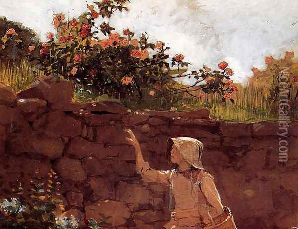 Girl in a Garden Oil Painting - Winslow Homer
