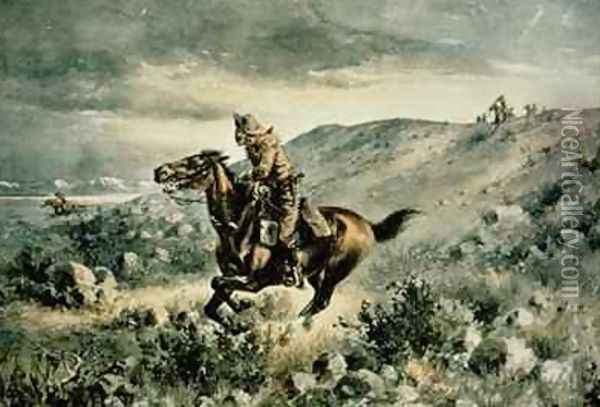 Pony Express pursued by Indians Oil Painting - Henry W. Hansen
