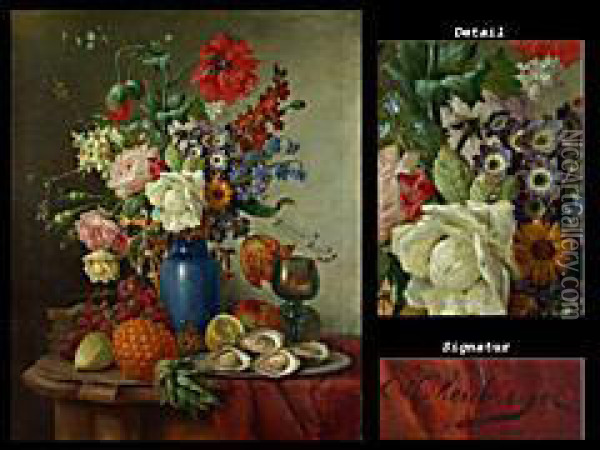 Blumenstilleben Mit Fruchten Und Austern Oil Painting - Franz Hohenberger