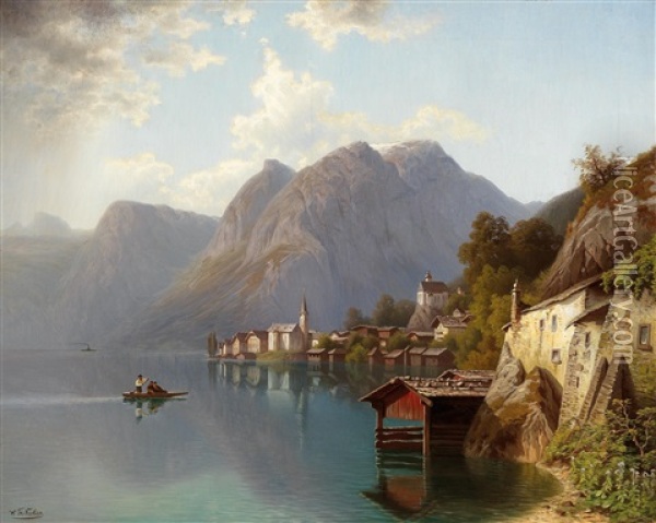 View Of Hallstatt Oil Painting - Theodor (Wilhelm T.) Nocken