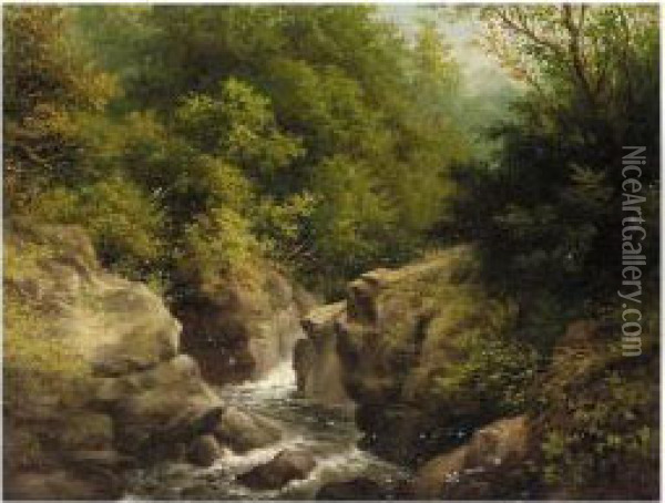 Waterfall Landscape Near Bolton Oil Painting - Gill William Ward