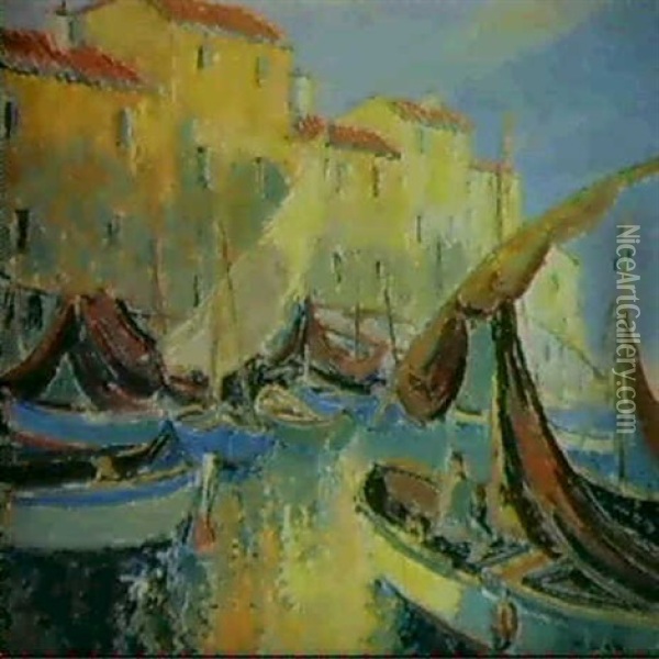 Les Barques Au Port Oil Painting - Pierre De Belay