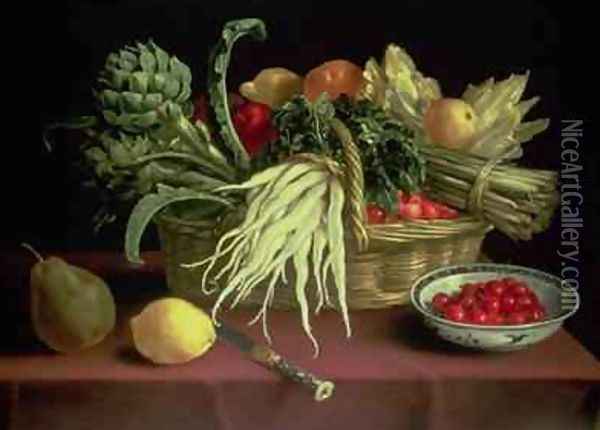 Still life of Fruit and Vegetables Oil Painting - J. Linnard