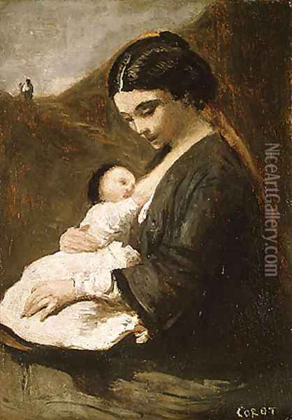 Mother and Child Oil Painting - Jean-Baptiste-Camille Corot