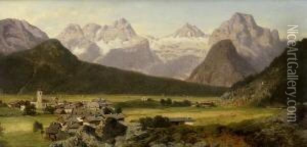 Blick Auf Das
 Dachstein-massiv. Oil Painting - August Albert Zimmermann