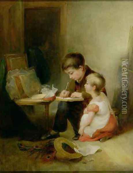 Two Children at Drawing Lessons Oil Painting - John Frederic Passmore