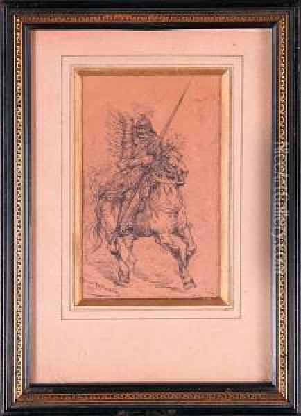 Husarz Na Koniu, 1874 R. Oil Painting - Tadeusz Rybkovski