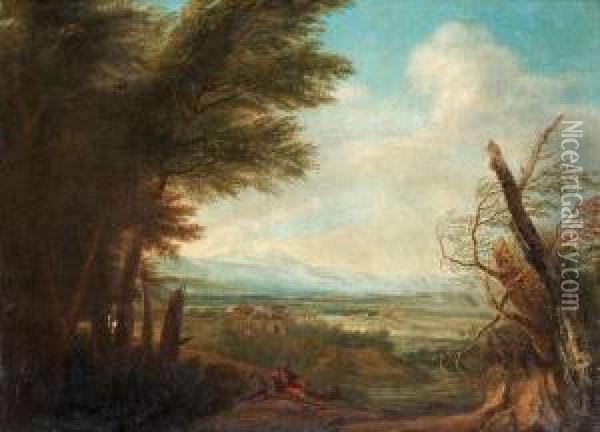 Landscape With Resting Figure Oil Painting - Herman Van Swanevelt