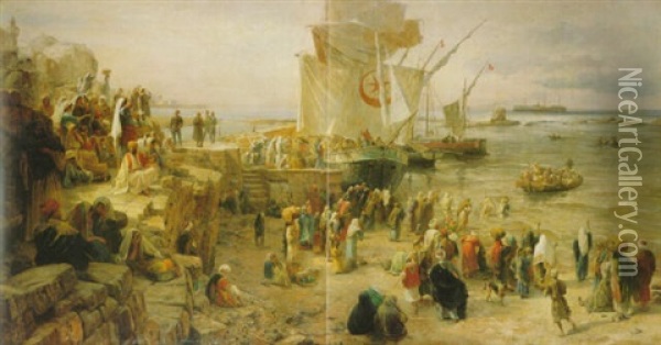 Im Hafen Von Jaffa Oil Painting - Gustav Bauernfeind