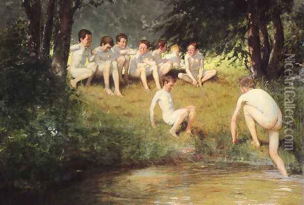 At The Swimming Hole Oil Painting - Joseph Eduard Sauer