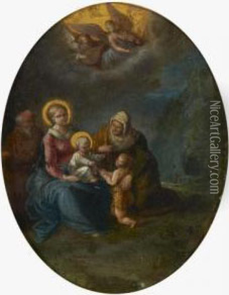 La Sainte Famille Avec Sainte Elisabeth Et Saintjean-baptiste Oil Painting - Abraham Govaerts