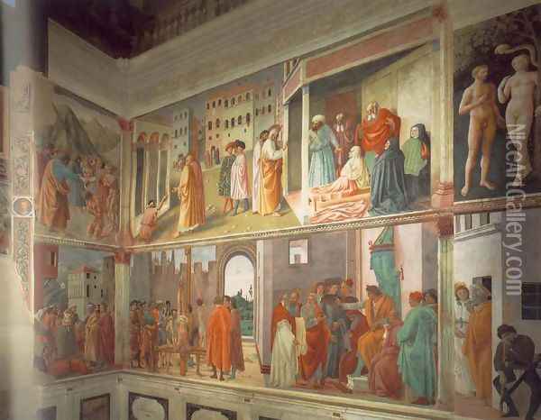 Frescoes in the Cappella Brancacci (right view) 1426-82 Oil Painting - Masaccio (Tommaso di Giovanni)