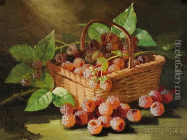 Raspberries In A Basket Oil Painting - John Clinton Spencer