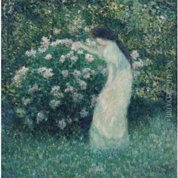 Lili Butler In Claude Monet's Garden Oil Painting - Theodore Butler