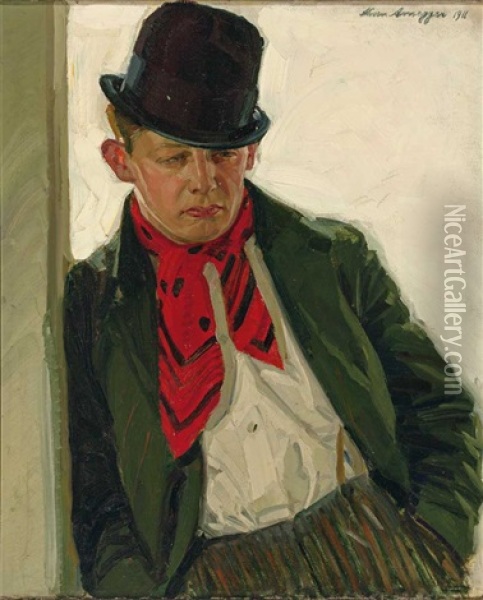 Halbfigurliches Portrait Des Munchner Volkssangers Hans Konrad, Gen. Lucki Von Der Au Oil Painting - Alwin Arnegger