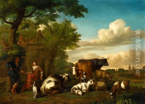 Landscape With Shepherds Oil Painting - Jan van Gool