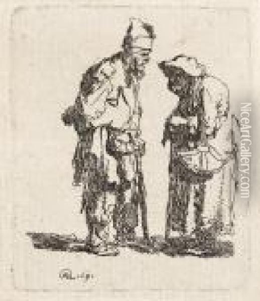 Beggar Men And Woman Conversing Oil Painting - Rembrandt Van Rijn