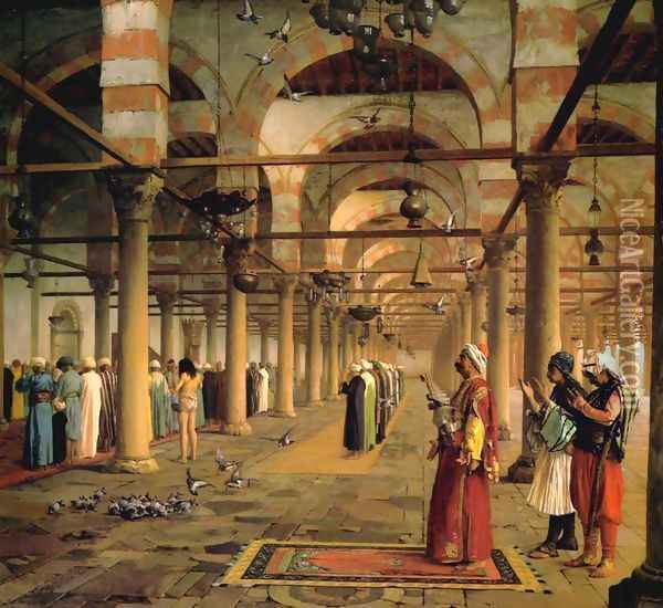 Public Prayer in the Mosque of Amr, Cairo Oil Painting - Jean-Leon Gerome