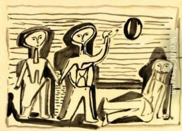 Bathers At The Beach Oil Painting - Jankel Adler