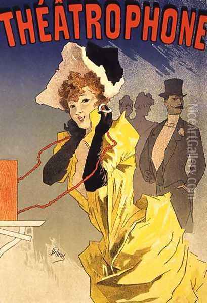 Reproduction of a poster advertising 'Theatrophone', 1890 Oil Painting - Jules Cheret