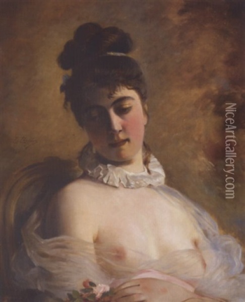 Jeune Fille A La Rose Oil Painting - Charles Joshua Chaplin
