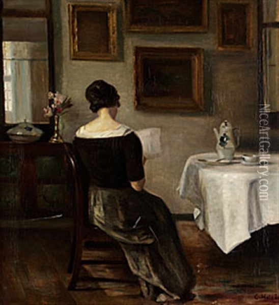 Kvinna Med Brev Oil Painting - Carl Vilhelm Holsoe