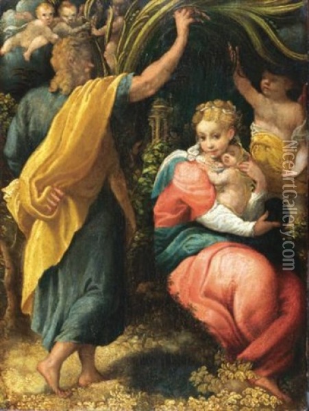The Rest On The Flight To Egypt Oil Painting - Pomponio Allegri