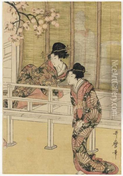 Gosho Guruma Joro No Zu (palace Carriages And Noble Ladies) Oil Painting - Kitagawa Utamaro