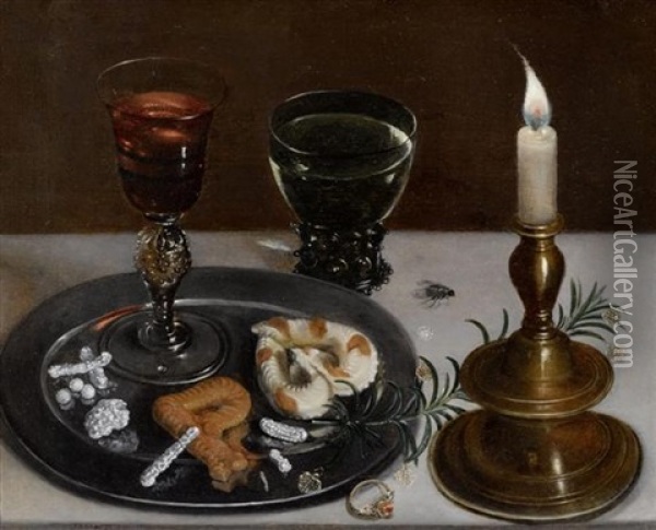 Stilleben Mit Facon De Venise - Glas, Romer Und Einer Kerze (allegorie Der Hochzeit) Oil Painting - Clara Peeters