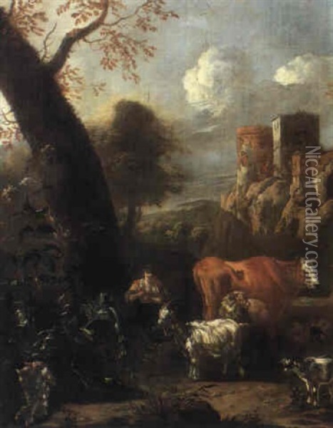 Paesaggio Con Armenti Oil Painting - Johannes van der Bent