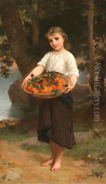 Girl with Basket of Oranges Oil Painting - Emile Munier