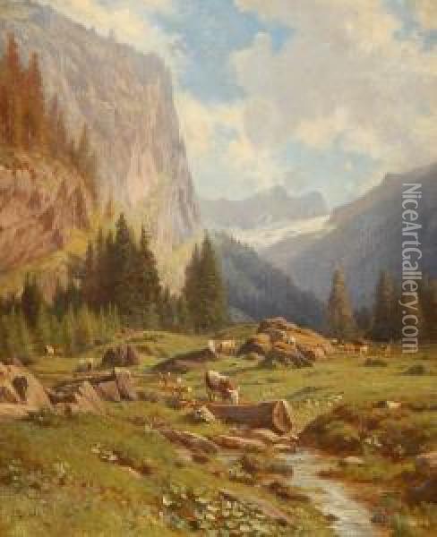 Swiss Mountain Landscape Oil Painting - Johann Joseph Geisser