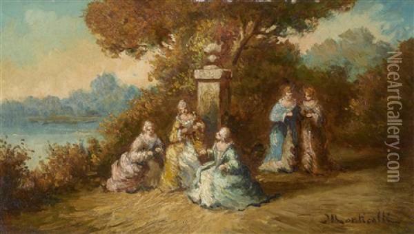 Rokokodamen Im Park Oil Painting - Adolphe Monticelli