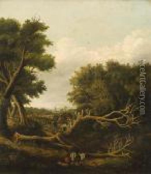 Figures Before A Fallen Tree In Alandscape Oil Painting - Edward Jr Williams
